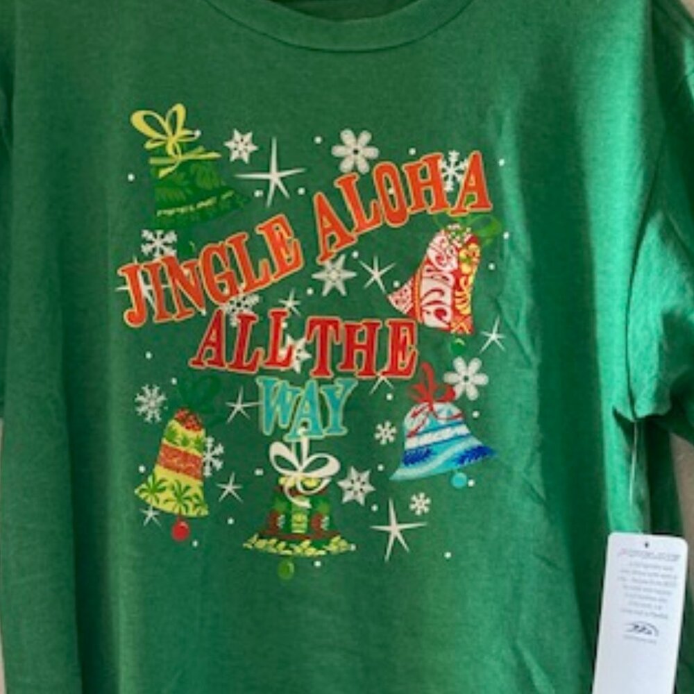 MELE KALIKIMAKA SHIRT HAWAIIAN MERRY CHRISTMAS JINGLE ALOHA ALL THE WAY YOUTH LG